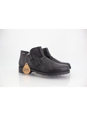 Clarks Nissini Top Women's Sz 10 Black Leather Waterproof Boots NWT Ankle Bootie